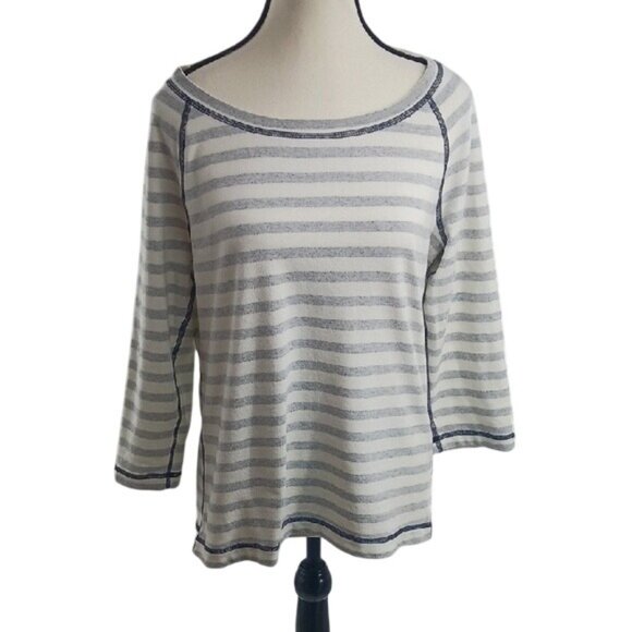 Talbots T Shirt Blue White Striped Inside Out 3/4 Sleeve Casual Womens Size M - Picture 1 of 7